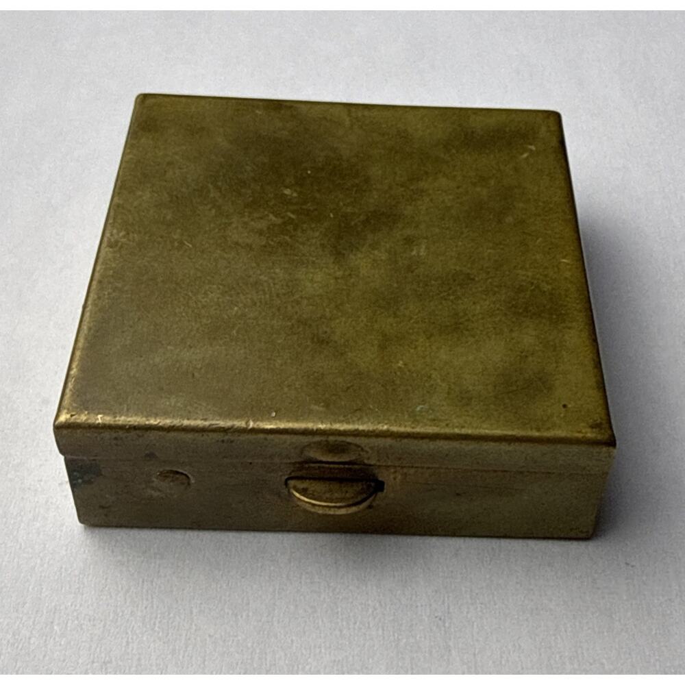 Mid 20th Century Solid Brass Square Hinged Pill Trinket Box 1.5”